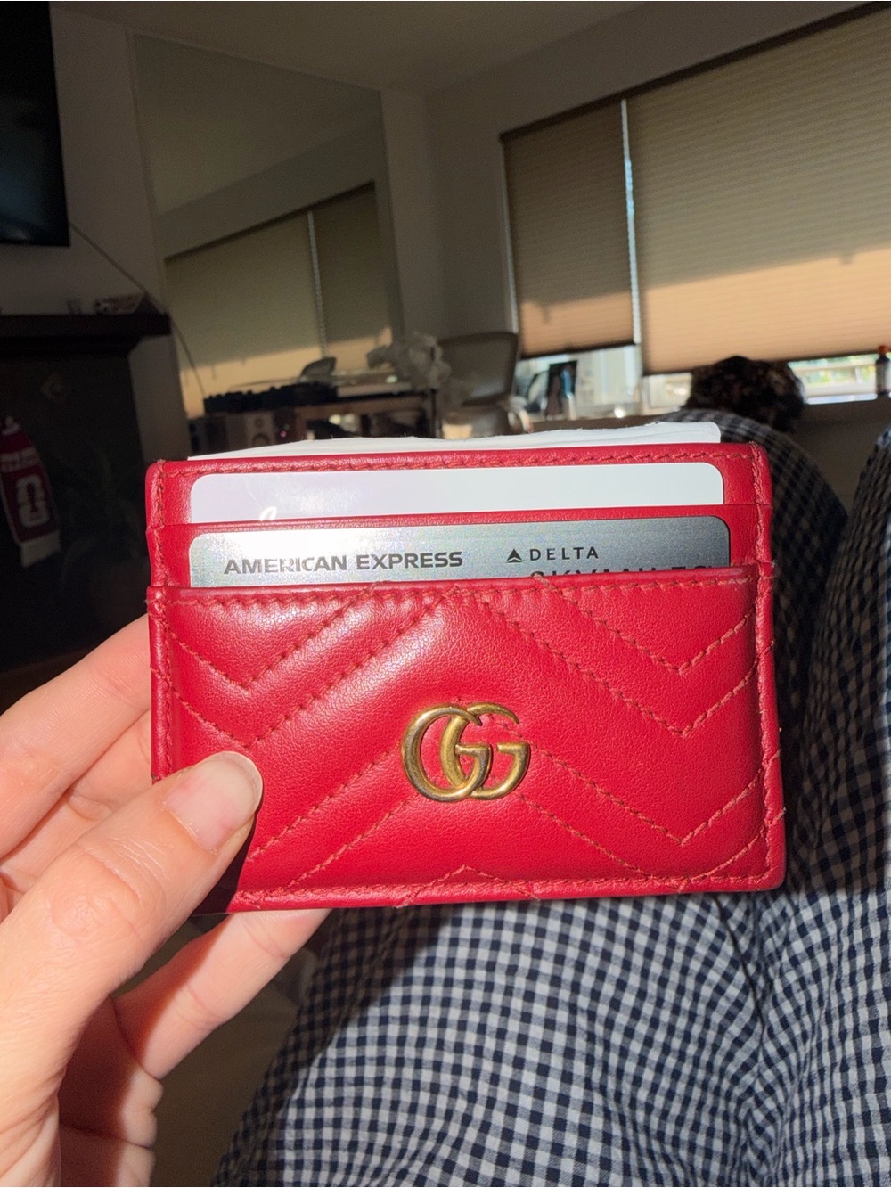 Gucci Red Quilted GG Leather Card Holder with Gold Logo